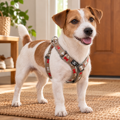 Kleine hond met comfortabel borsttuig